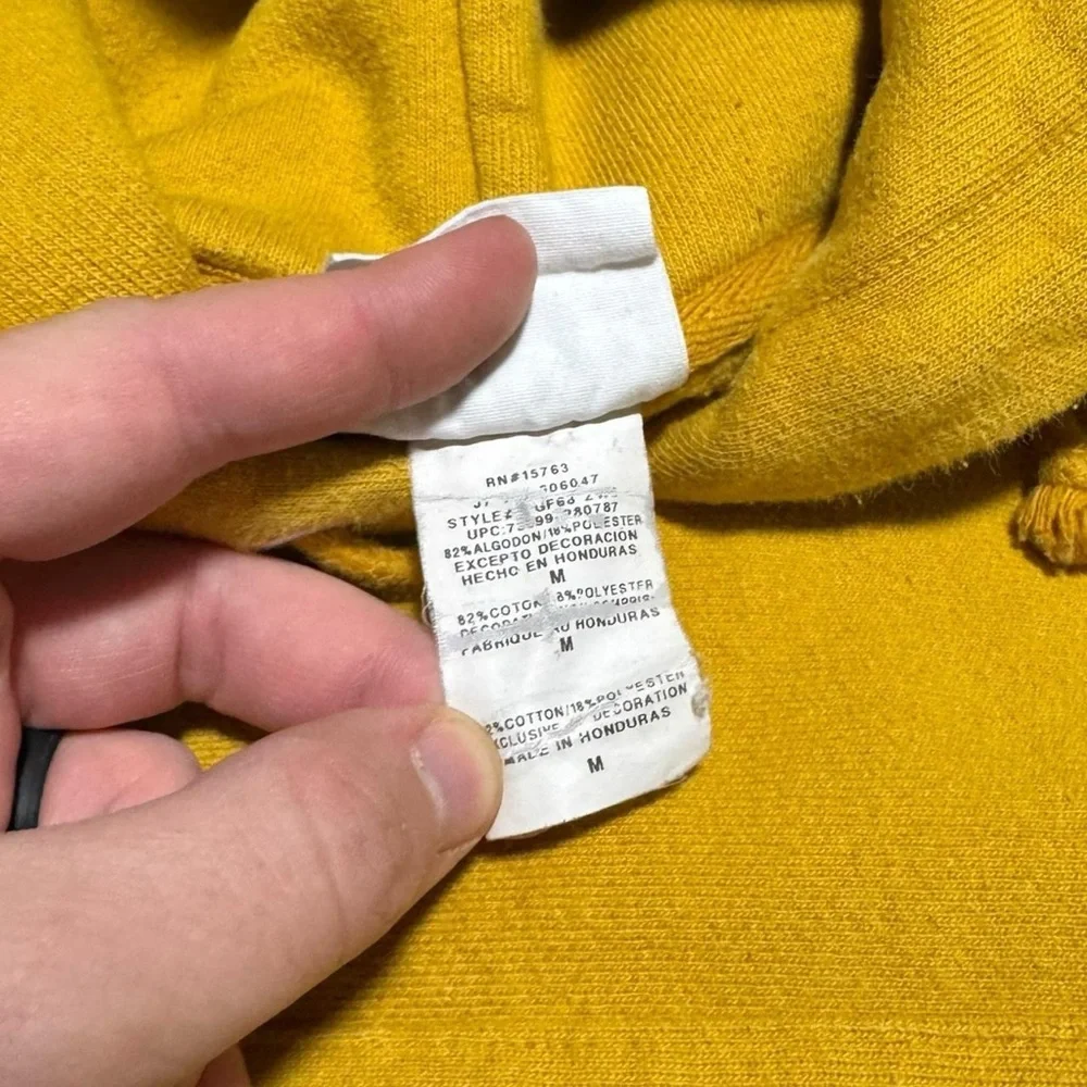 Champion Reverse Weave Yellow Stained Hoodie Sweatshirt Adult Medium